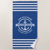 Naam van het vaartuig aan de grens met een ankerto strandlaken (Voorkant)