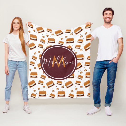 Naam van het voedselmonogram S'more Pattern Fleece Deken (In situ)