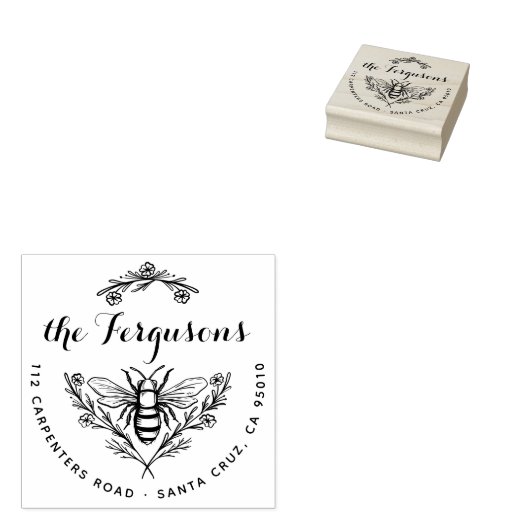 Naam van honingbijen Rustisch Script-naam Retourad Rubberstempel (Gestempeld)