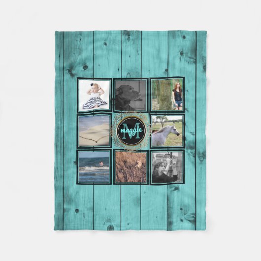 Naam van installagram fotocollage | Turquoise Wood Fleece Deken (Voorkant)