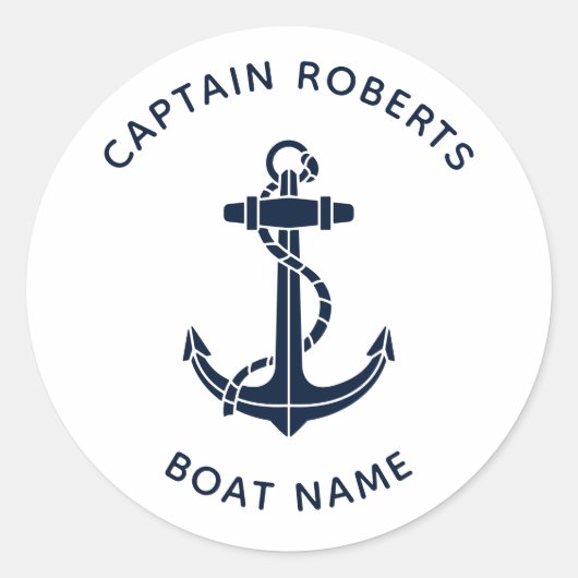 Naam van kapitein en bemanning van scheepsanker ronde sticker (Voorkant)