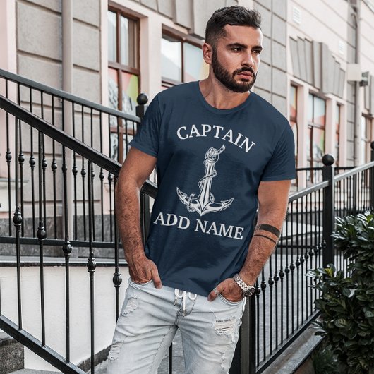  naam van kapitein Nautical Anchor Rope T-shirt