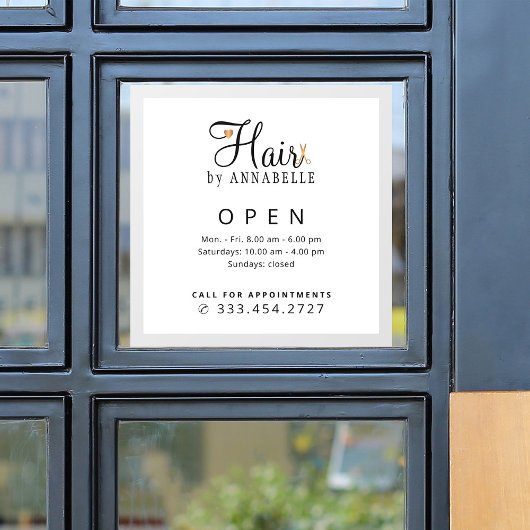 Naam van kapsalon openingstijden sticker