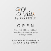 Naam van kapsalon openingstijden sticker (Vel)