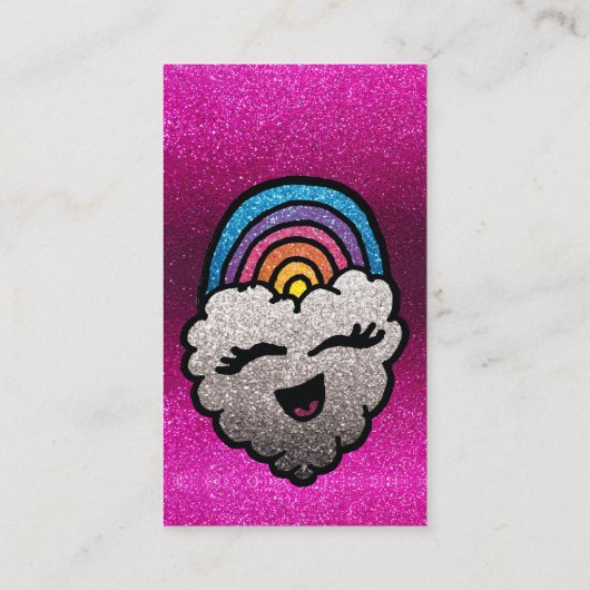 Naam van leraar Rainbow Glitter Heart Cloud Kinder Visitekaartje (Achterkant)