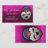 Naam van leraar Rainbow Glitter Heart Cloud Kinder Visitekaartje (Voorkant / Achterkant)