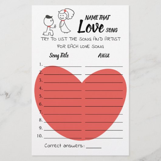 Naam van liefdeszong Wedding Couple Game Card Flyer (Voorkant)