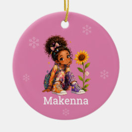 Naam van meisje met donker haar keramisch ornament