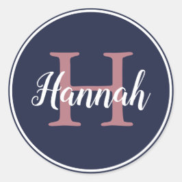 Naam van modern blauw en roze script ronde sticker