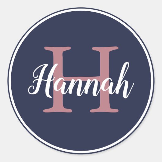 Naam van modern blauw en roze script ronde sticker (Voorkant)