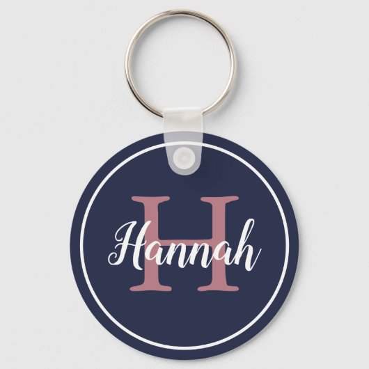 Naam van modern blauw en roze script sleutelhanger (Voorkant)