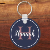 Naam van modern blauw en roze script sleutelhanger (Voorkant)