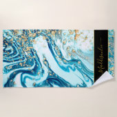 Naam van modern blauw goudkleurig logo strandlaken (Voorkant)