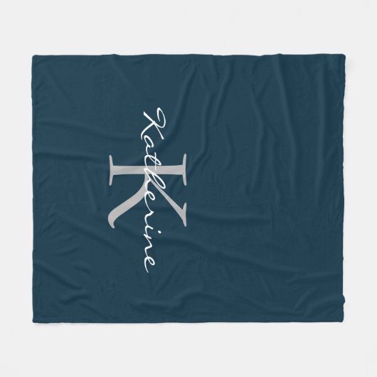 Naam van modern marineblauw grafisch script fleece deken (Voorkant (Horizontaal))