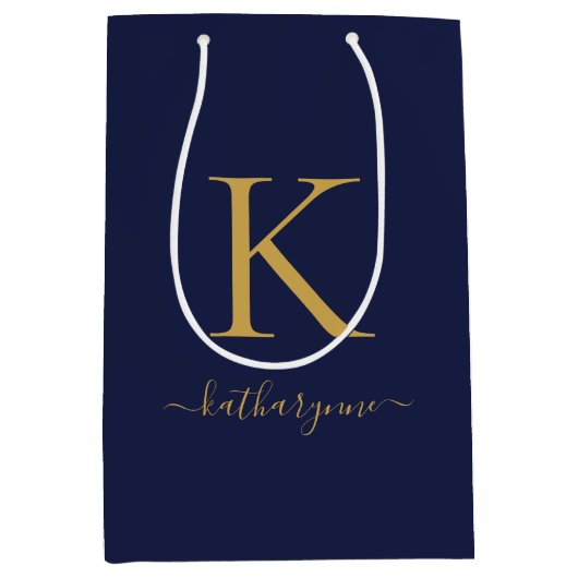 Naam van modern marinesolongolmonogram medium cadeauzakje (Voorkant)