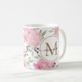 Naam van modern Waterverf Floral Gold Monogram Koffiemok (Voorkant rechts)