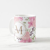 Naam van modern Waterverf Floral Gold Monogram Koffiemok (Voorkant links)