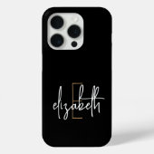 Naam van modern zwart goudmonogram Case-Mate iPhone case (Achterkant)