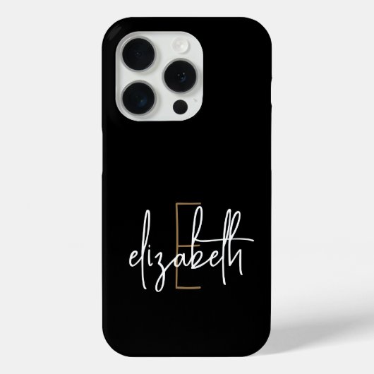 Naam van modern zwart goudmonogram Case-Mate iPhone case (Achterkant)