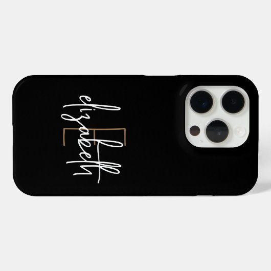 Naam van modern zwart goudmonogram Case-Mate iPhone case (Achterkant (horizontaal))