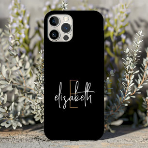 Naam van modern zwart goudmonogram iPhone 15 pro case