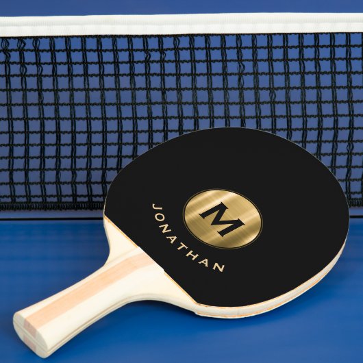 Naam van modern zwart goudmonogram tafeltennisbatje (Insitu)