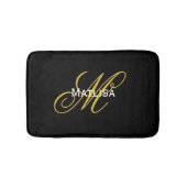 Naam van modern zwart-wit en goudmonogram badmat (Voorkant)