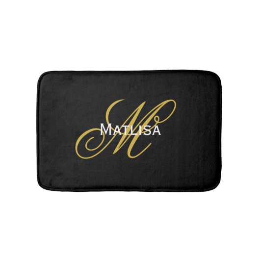 Naam van modern zwart-wit en goudmonogram badmat (Voorkant)