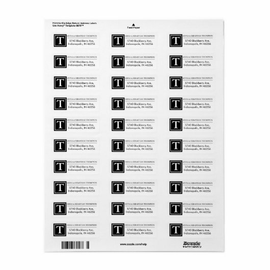 Naam van Monogram retouradres Etiket (Full Sheet)