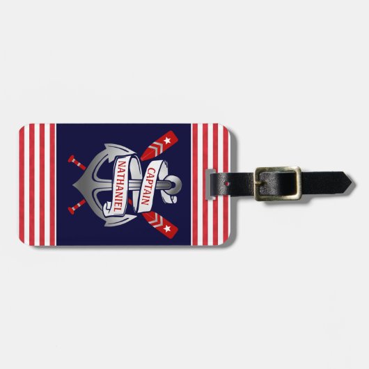 Naam van Nautical Anchor Kapitein | Rode zeep Bagagelabel (Voorkant horizontaal)