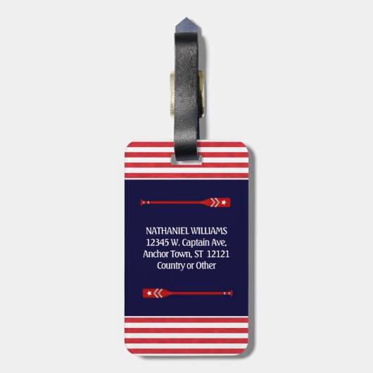 Naam van Nautical Anchor Kapitein | Rode zeep Bagagelabel (Achterkant verticaal)