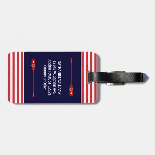 Naam van Nautical Anchor Kapitein | Rode zeep Bagagelabel (Achterkant horizontaal)
