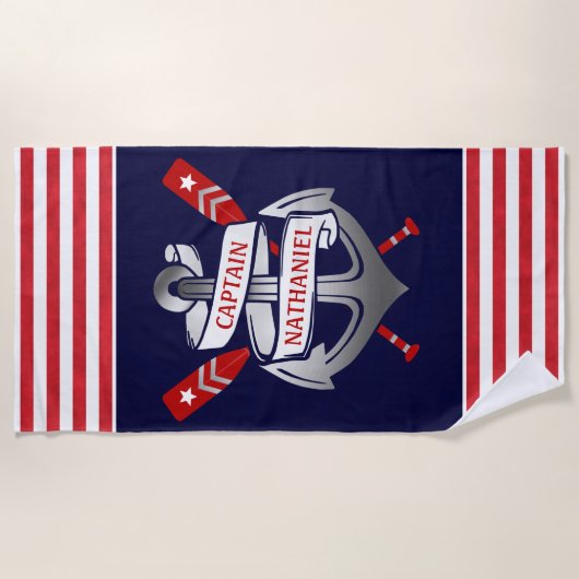 Naam van Nautical Anchor Kapitein | Rode zeep Strandlaken (Voorkant)