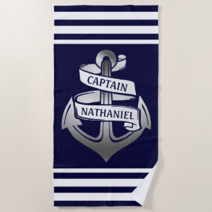 Naam van Nautical Anchor Kapitein Witte marinest Strandlaken