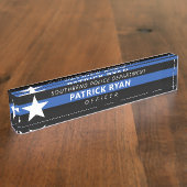 Naam van politiemonogram met blauwe lijn naambordje (Zijkant)