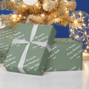 Naam   Van Santa   Sage Green Merry-kerst Cadeaupapier