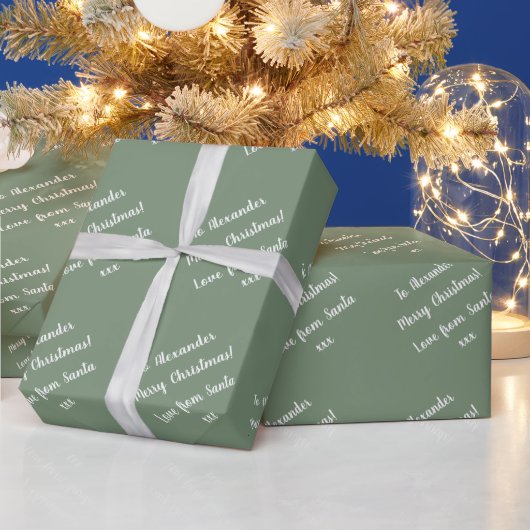 Naam | Van Santa | Sage Green Merry-kerst Cadeaupapier (Feestdagen)