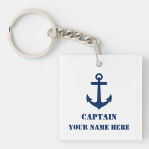 Naam van schip Naam Nautical Anchor Navy Blue Whit Sleutelhanger