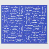 Naam van uw kind op blauw cadeautje van de Kerstma Cadeaupapier (Vlak)