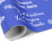 Naam van uw kind op blauw cadeautje van de Kerstma Cadeaupapier (Rol Hoek)