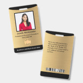 Naam van werknemer Foto Bar Code Logo Goud Zwart Badge (Voor- en achterkant)