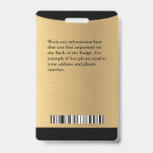Naam van werknemer Foto Bar Code Logo Goud Zwart Badge (Achterkant)