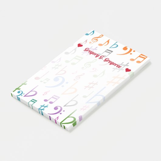 Naam + Veel kleurrijke Muzieknoten en notities van Post-it® Notes (Schuin)