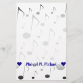 naam; Vele Musical Notes Pattern Briefpapier (Voorkant)