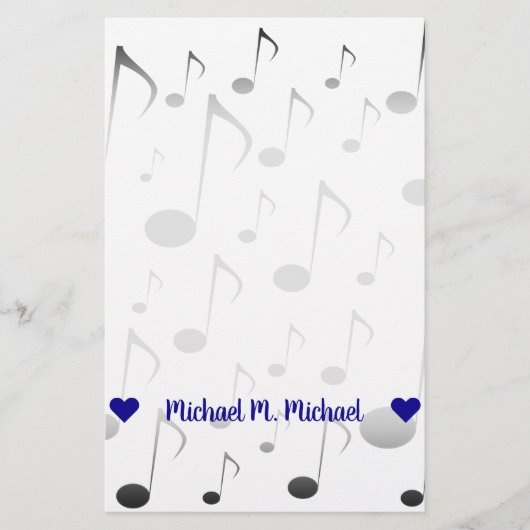 naam; Vele Musical Notes Pattern Briefpapier (Voorkant)