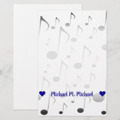 naam; Vele Musical Notes Pattern Briefpapier (Voorkant / Achterkant)