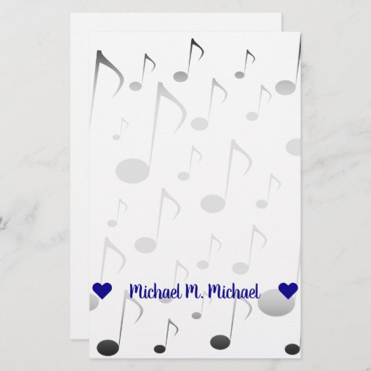 naam; Vele Musical Notes Pattern Briefpapier (Voorkant / Achterkant)