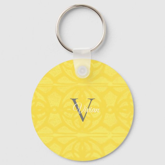 Naam verlicht gele Waterverf Batik Monogram Sleutelhanger (Voorkant)