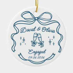Naam Verloofd Koppel & Datum Champagne Toast Keramisch Ornament