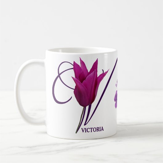 naam Victoria monogram bloemen Koffiemok (Links)